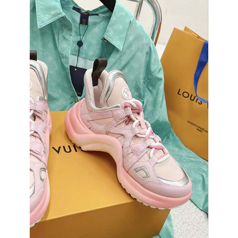 Louis Vuitton Women LV Archlight Sneaker Rose Clair Pink Mix Materials Ribbon Laces
