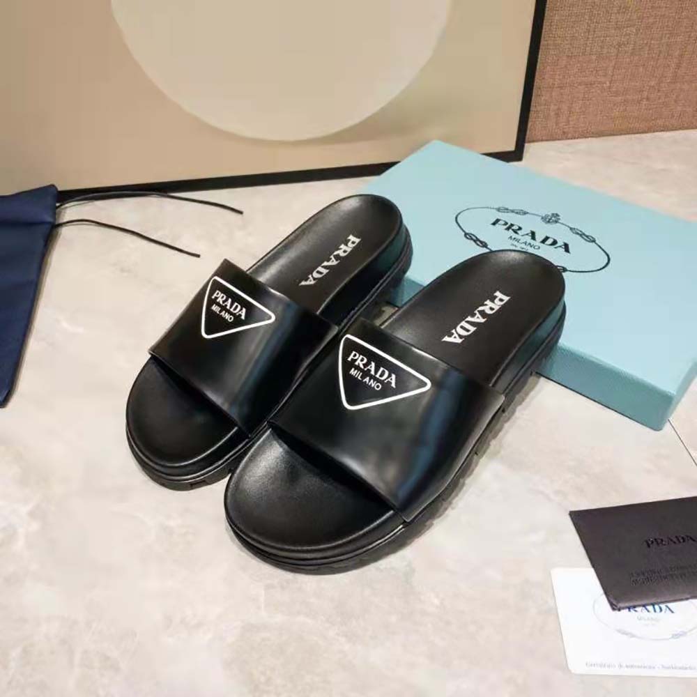 Prada Women Leather Slides in 20mm Heel-Black