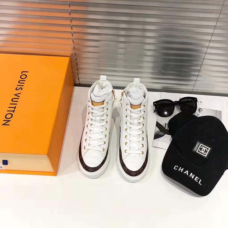 Louis Vuitton LV Women Stellar Sneaker Boot in Soft White Calfskin Leather