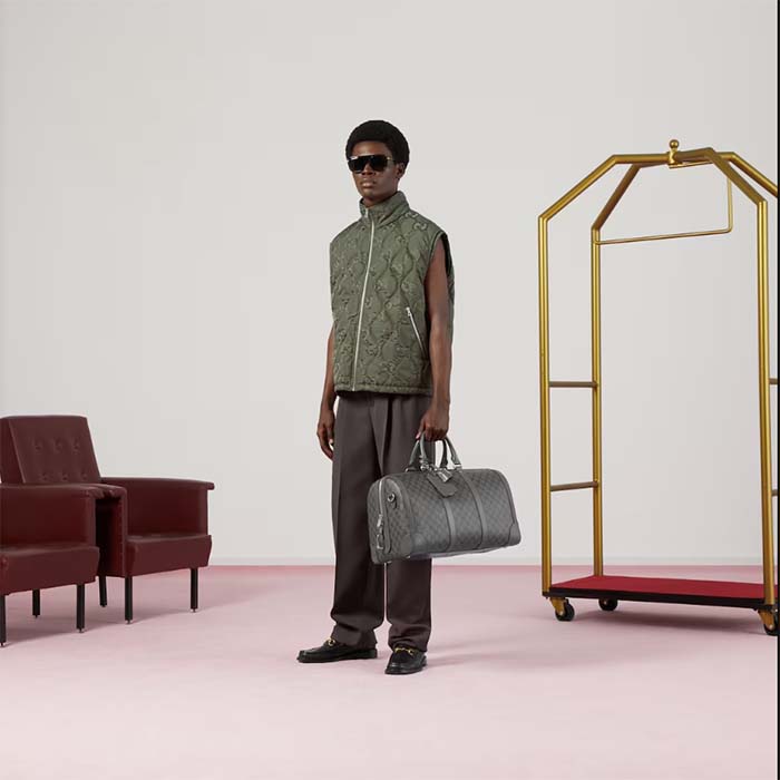 Gucci Unisex GG Savoy Small Duffle Bag Grey Black GG Supreme Canvas