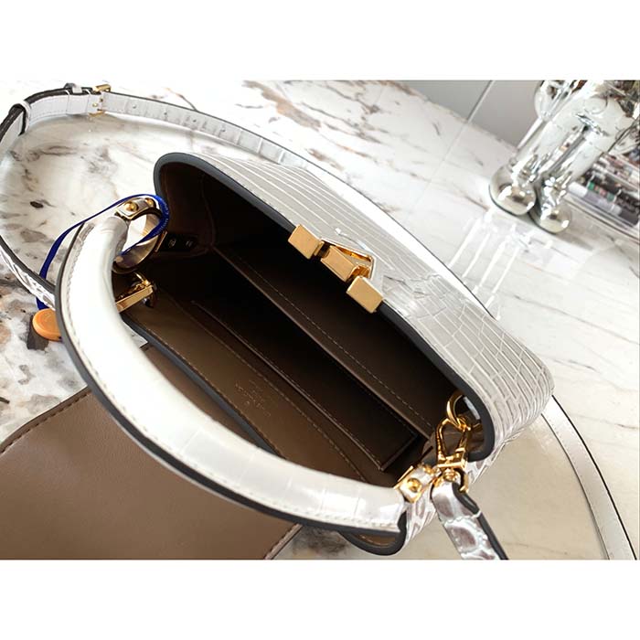 Louis Vuitton LV Women Capucines Mini Handbag Beige Brown Brilliant Crocodilien Leather