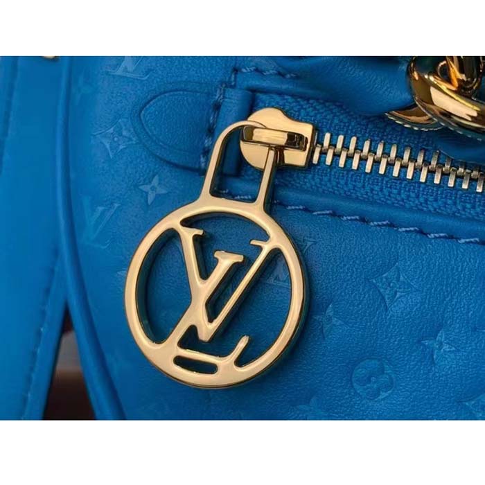 Louis Vuitton LV Women Loop Half-Moon Baguette Bag Blue Calfskin Monogram Flowers