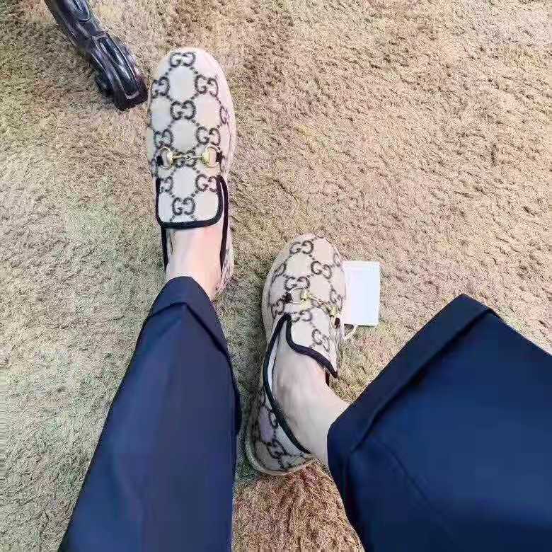 Gucci Unisex GG Wool Loafer in Beige and Ebony GG Wool