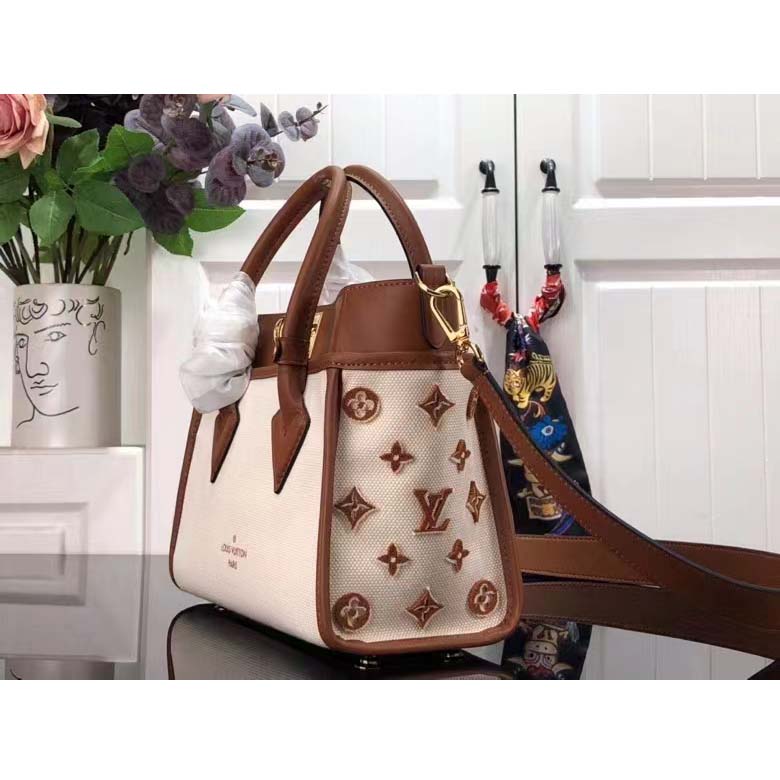 Louis Vuitton Women On My Side PM Tote Bag Brown Canvas Smooth Cowhide