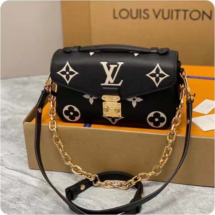 Louis Vuitton LV Women Pochette Métis East West Bag Black Beige Grained Cowhide Leather