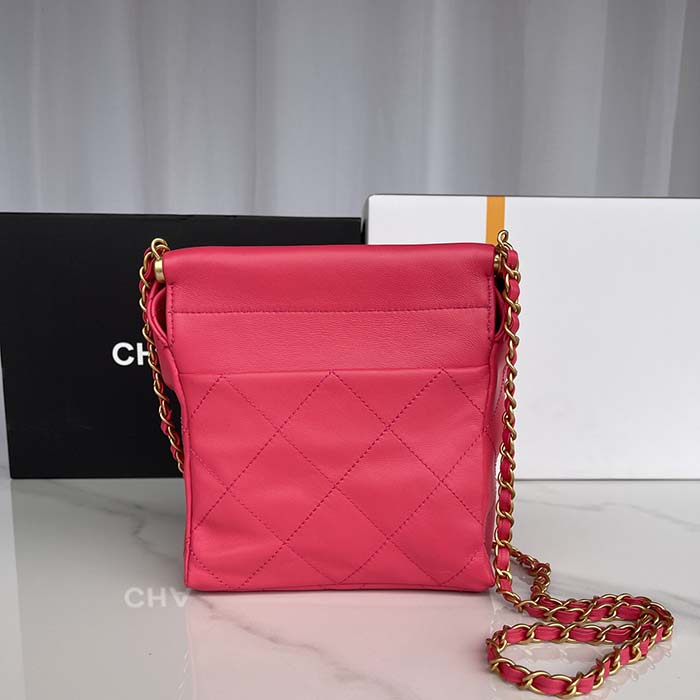 Chanel Women CC Small Bucket Bag Lambskin Resin Gold-Tone Metal Pink