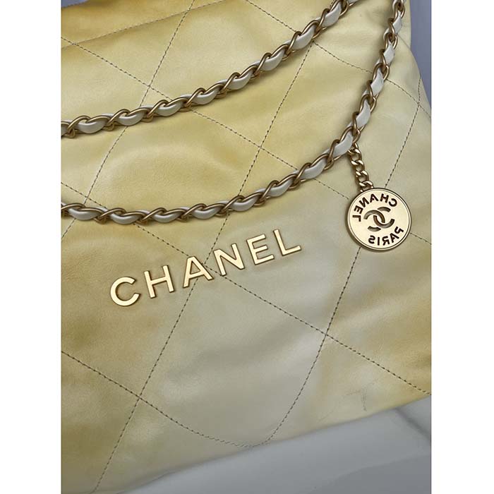 Chanel Women CC 22 Handbag Pearly Shaded Calfskin Gold-Tone Metal Ecru Golden