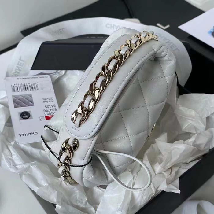 Chanel Women CC Small Flap Hobo Bag Grained Calfskin Gold Tone Metal White