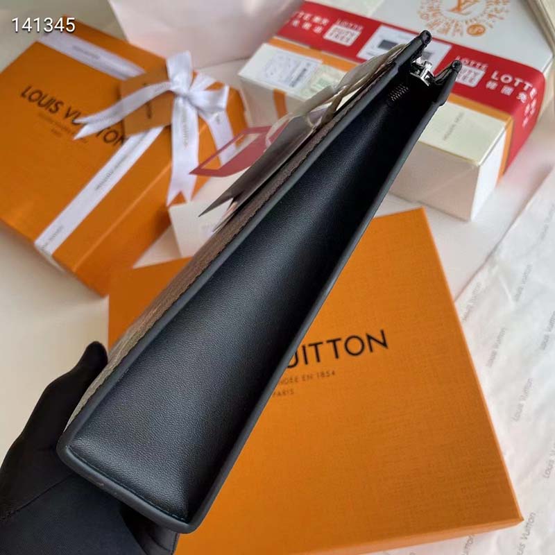 Louis Vuitton LV Unisex Pochette Voyage MM Bag Damier Graphite Stamps Coated Canvas