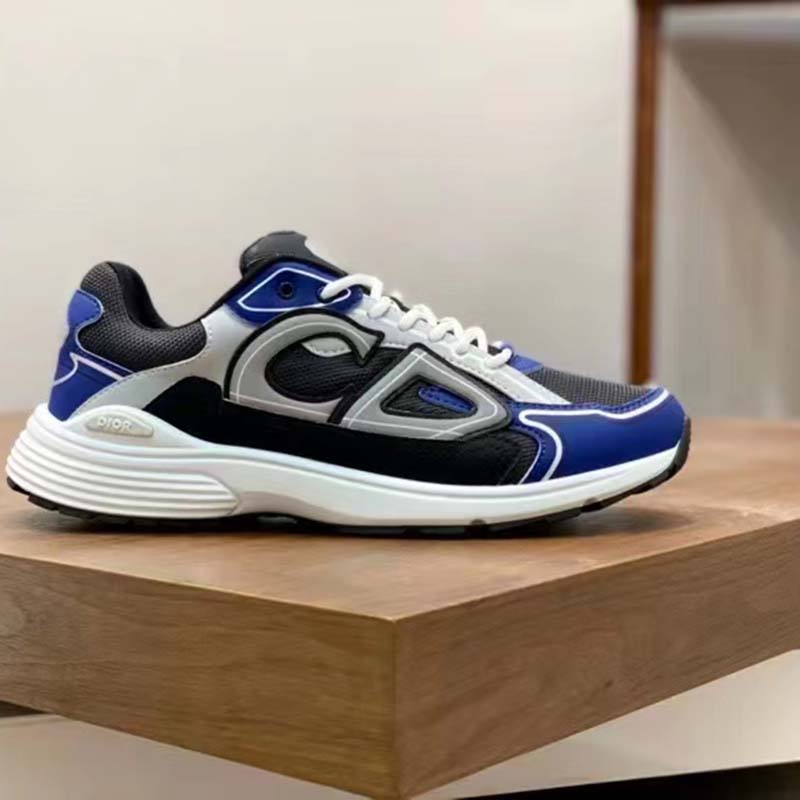 Dior Unisex Shoes CD B30 Sneaker Anthracite Gray Mesh Black Blue Technical Fabric