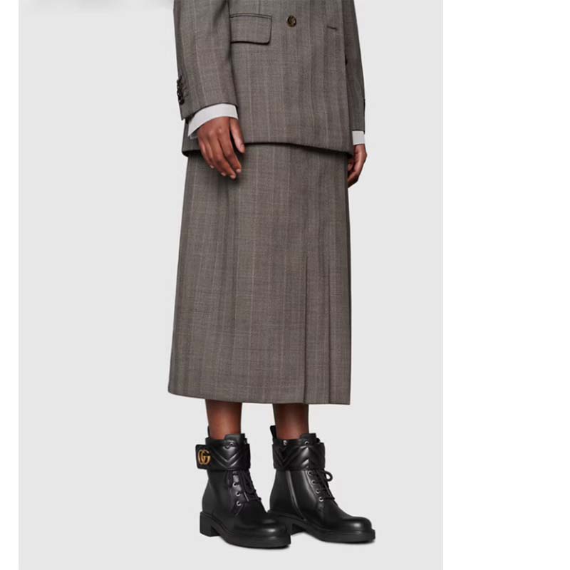 Gucci GG Women’s Ankle Boot Double G Black Leather Tonal Matelassé