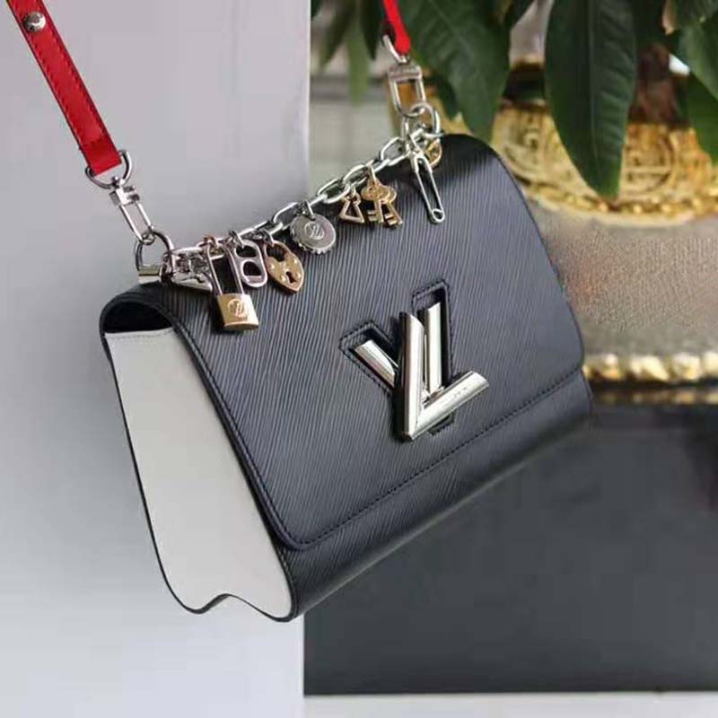 Louis Vuitton LV Women Twist MM LV Love Lock Charms Handbag in Epi Cowhide Leather-Black
