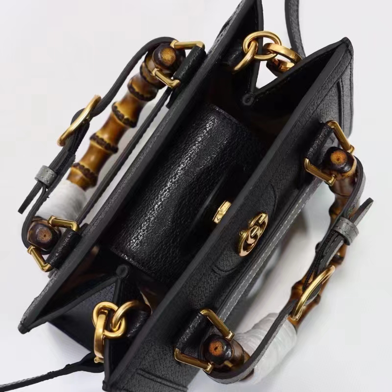 Gucci GG Women Diana Mini Tote Bag Black Leather Double G