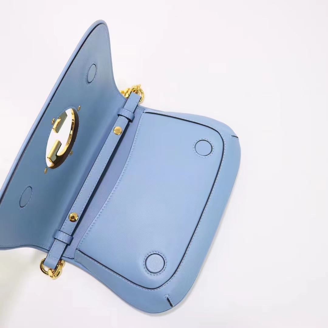 Gucci Women GG Blondie Shoulder Bag Blue Leather Round Interlocking G
