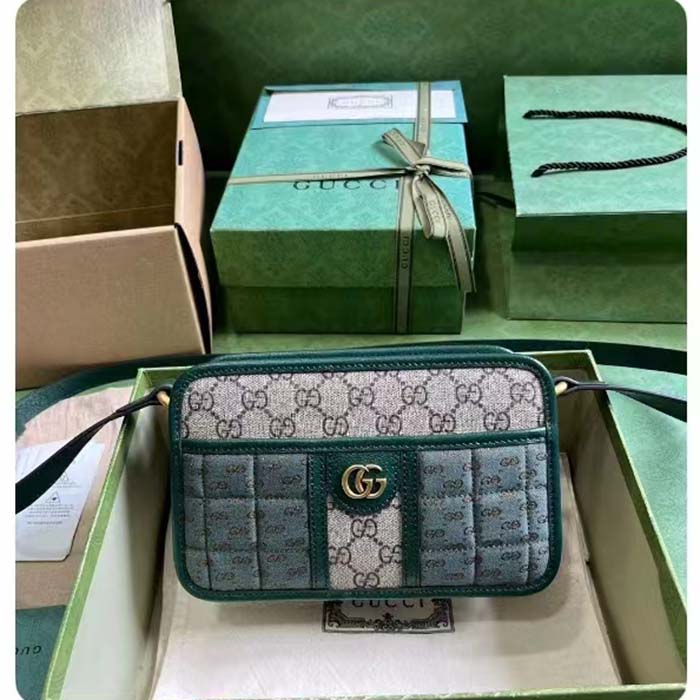 Gucci Unisex Mini GG Canvas Shoulder Bag Green Quilted Beige Ebony Supreme Double G