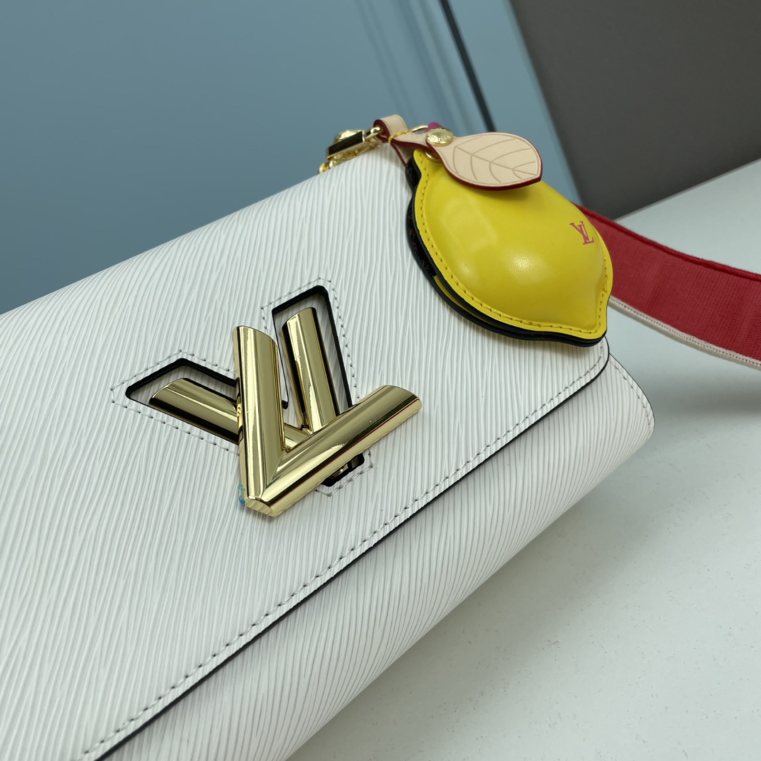 Louis Vuitton LV Women Twist MM Lemon Handbag White Epi Grained Cowhide