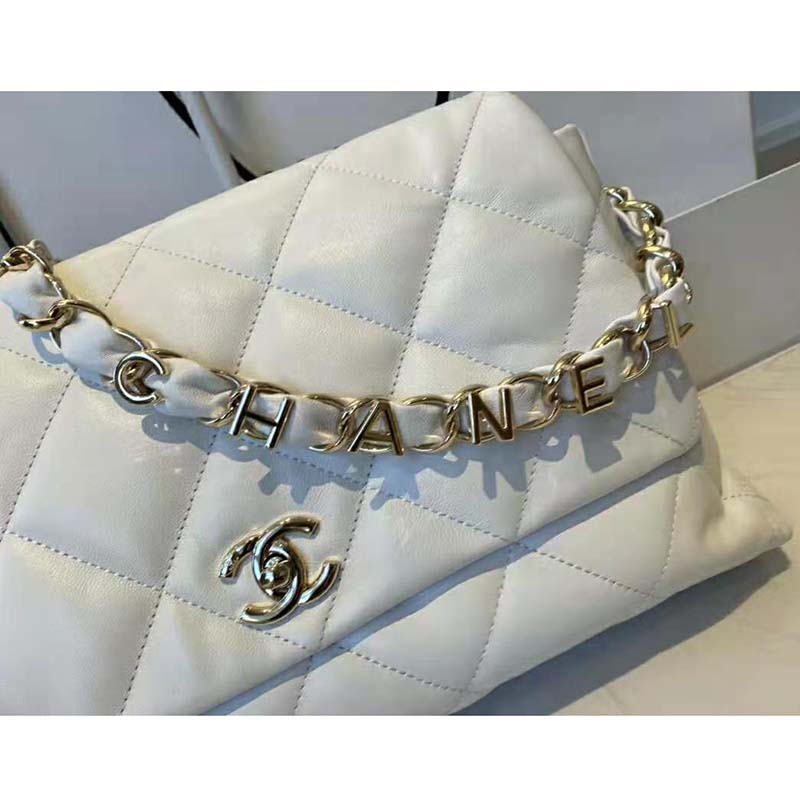 Chanel Women Large Flap Bag Lambskin & Gold-Tone Metal White