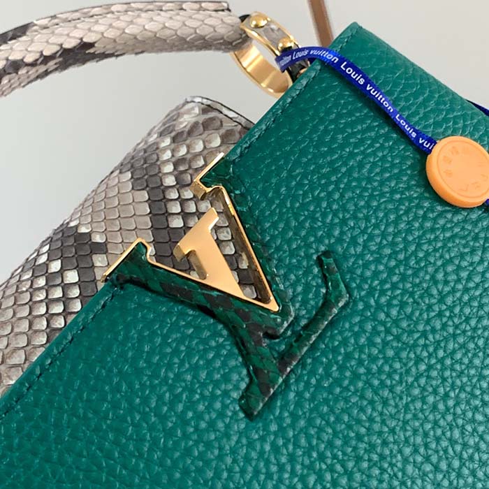 Louis Vuitton LV Women Capucines Mini Handbag Emeraude Green Taurillon Leather Python Skin