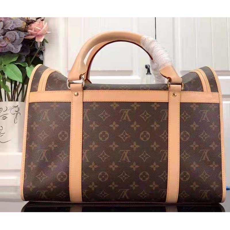 Louis Vuitton Unisex Dog Bag Carrier Brown Monogram Coated Canvas Cowhide Leather