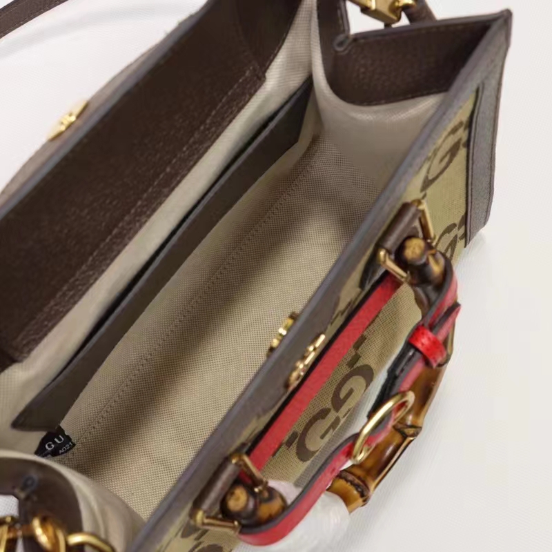 Gucci Unisex Diana Jumbo GG Small Tote Bag Double G Camel Brown Canvas