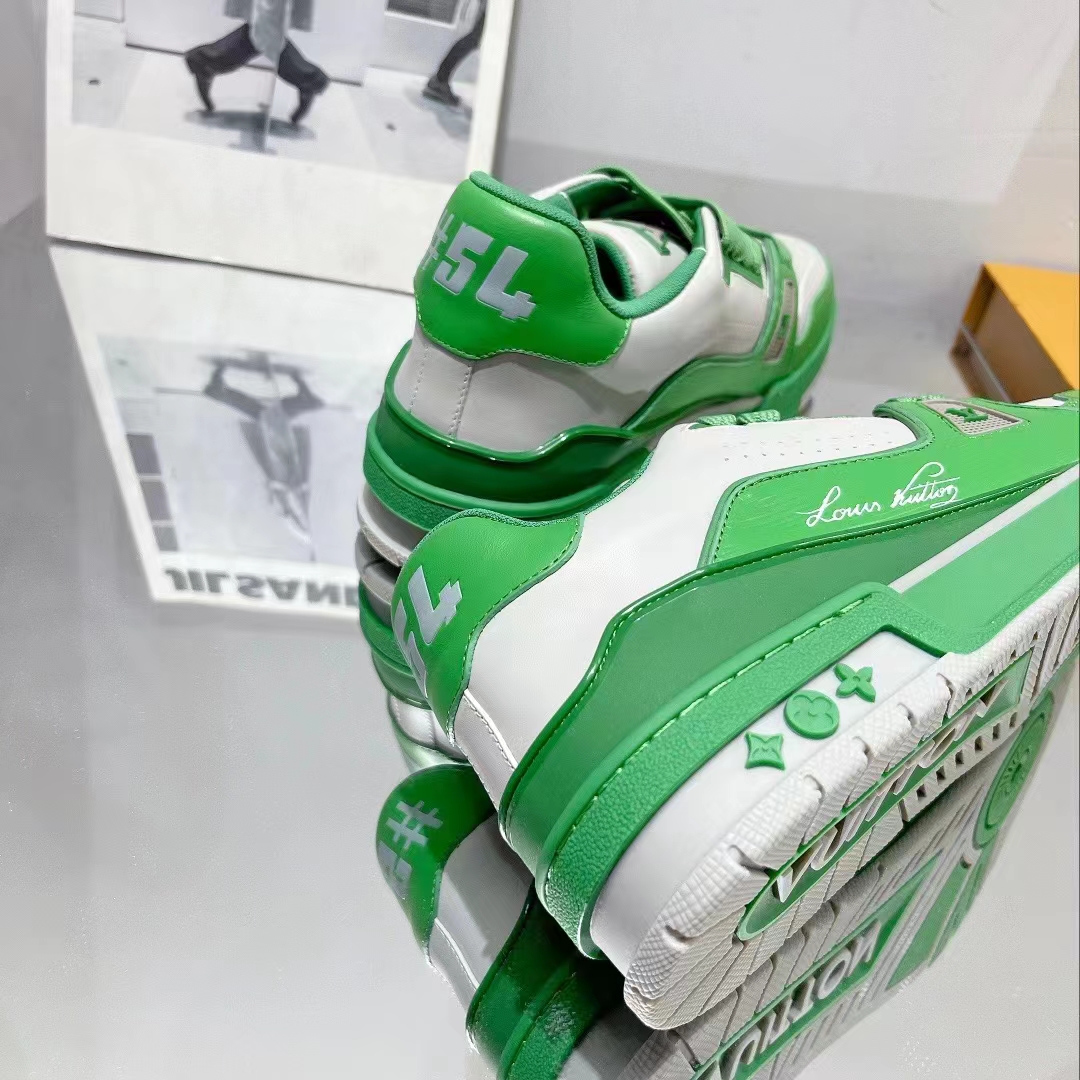 Louis Vuitton Unisex LV Trainer Sneaker Green Mini Monogram-Embossed Calf Monogram Leather