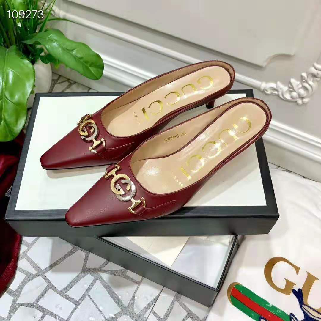 Gucci Women Zumi Leather Slide 4.6 cm Height-Maroon