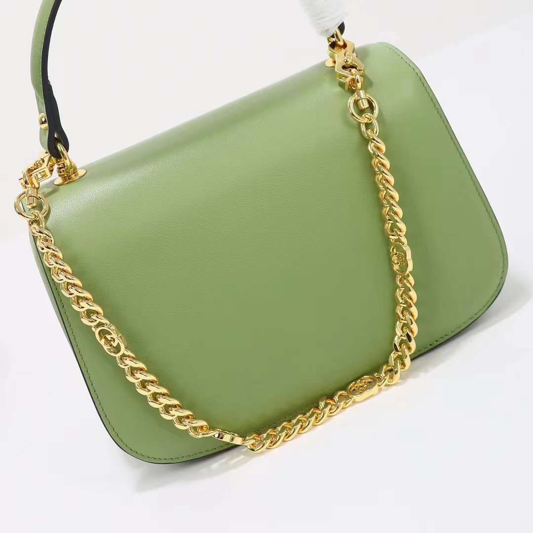 Gucci Women GG Blondie Top-Handle Bag Light Green Leather Round Interlocking G