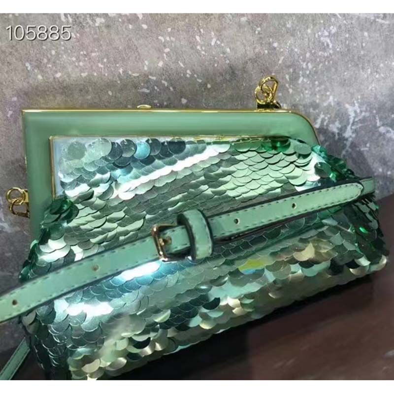 Fendi Women FF First Small Green Sequinned Bag