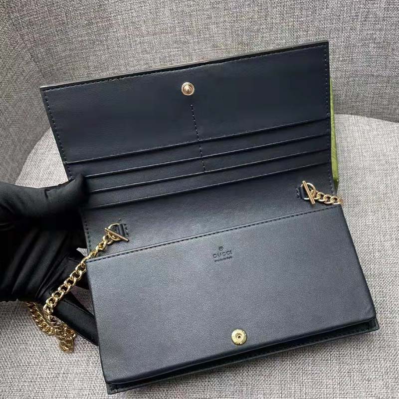 Gucci Women GG Wallet Chain Light Blue GG Leather Dark Blue Double G