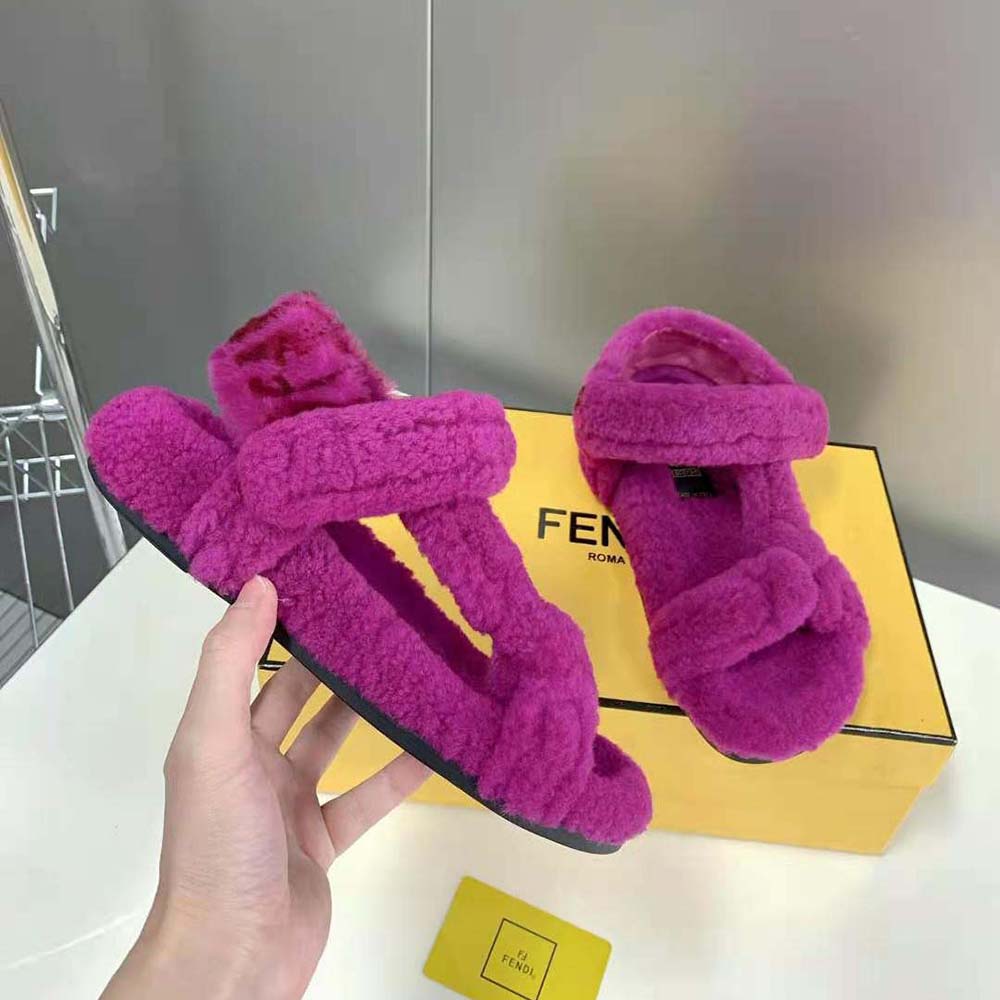 Fendi Women Feel Purple Sheepskin Sandals