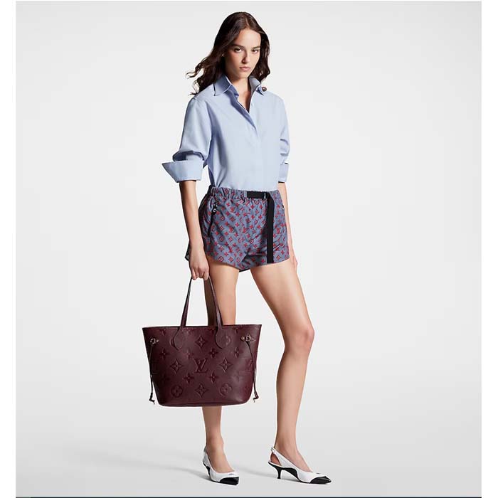 Louis Vuitton LV Unisex Neverfull MM Wine Red Monogram Empreinte Embossed Grained Cowhide Leather