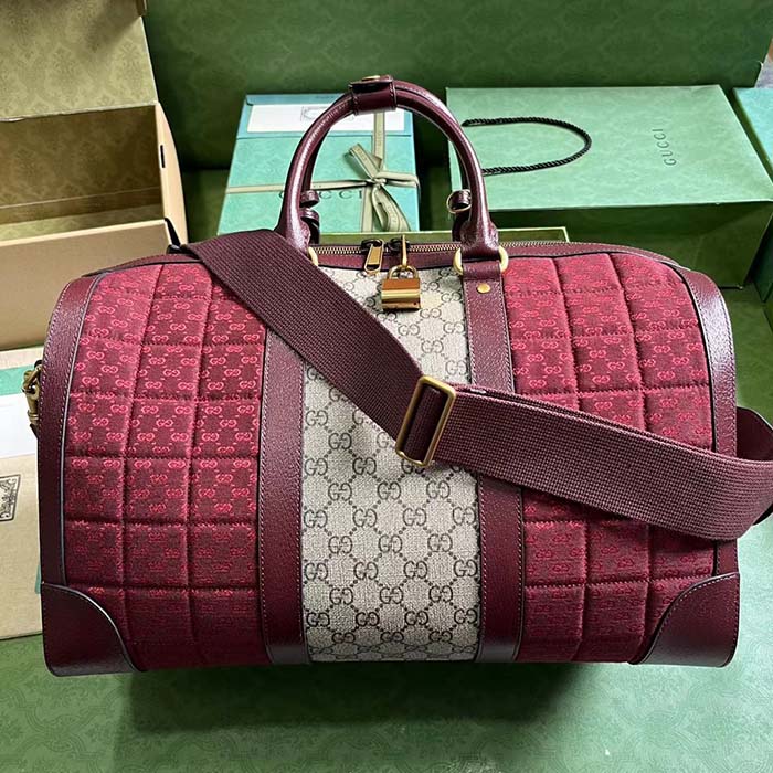 Gucci Unisex Mini GG Canvas Small Duffle Bag Burgundy Quilted Beige Ebony Supreme Canvas