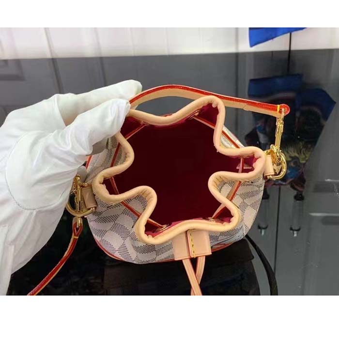 Louis Vuitton LV Women Nano Noé Bucket Bag Dragon Fruit Pink Damier Azur Coated Canvas