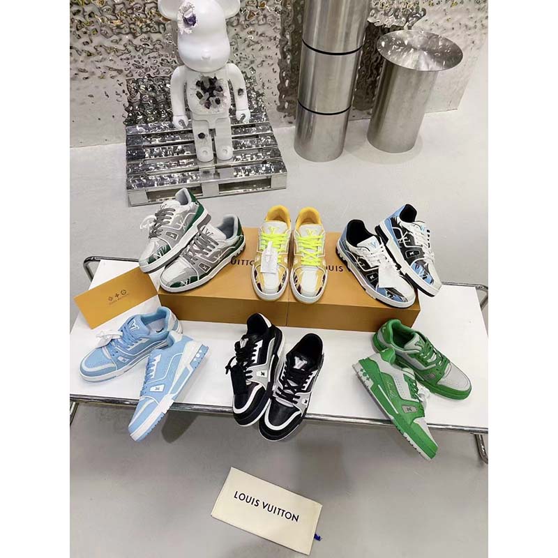 Louis Vuitton Unisex LV Trainer Sneaker Green Epi Calf Leather Rubber Outsole