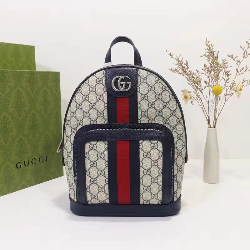 Gucci Unisex Ophidia GG Small Backpack Beige Blue GG Supreme Canvas