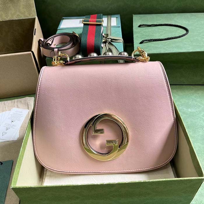 Gucci Women Blondie Top Handle Bag Light Pink Leather Round Interlocking G