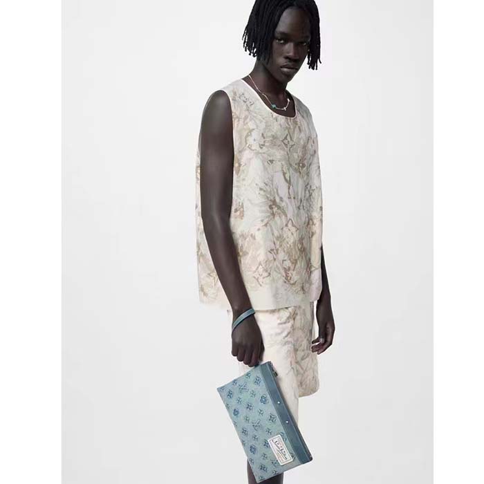 Louis Vuitton LV Unisex Pochette To Go Monogram Washed Denim Coated Canvas Cowhide Leather