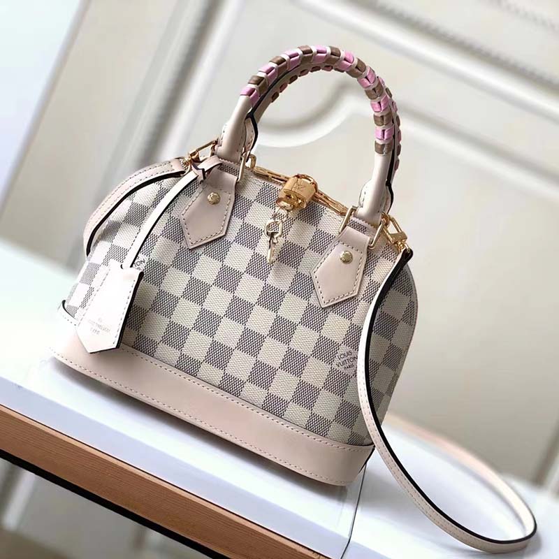 Louis Vuitton LV Women Alma BB Handbag Beige Damier Azur Coated Canvas
