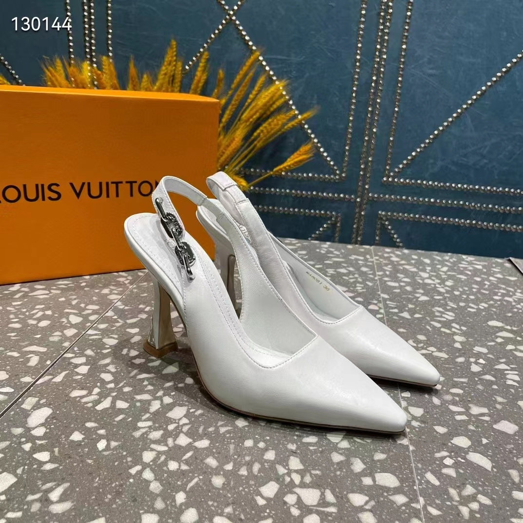 Louis Vuitton LV Women Sparkle Slingback Pump Silver Metallic Calf Leather 9.5 Cm Heel