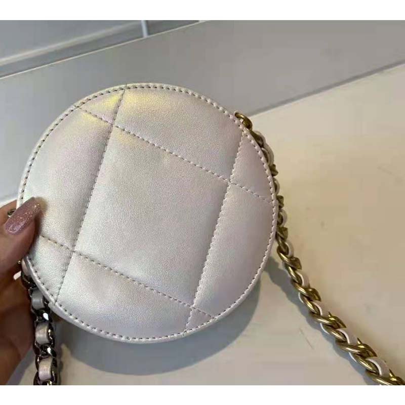 Chanel Women Chanel 19 Clutch with Chain Lambskin Gold Silver-Tone Ruthenium White