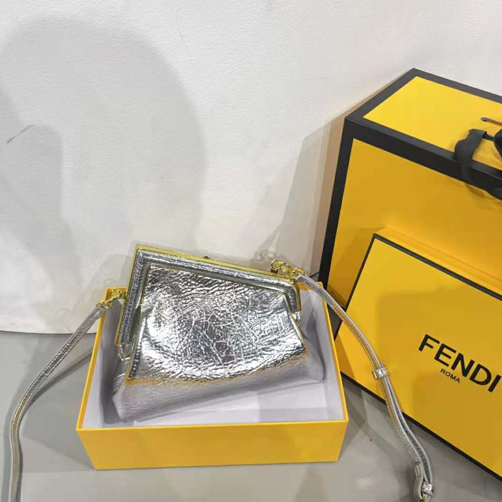 Fendi Women First Small Silver Laminated Leather Bag