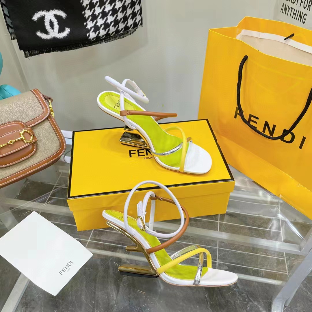 Fendi Women FF First White Nappa Leather High-Heeled Sandals 9.5 cm Heel