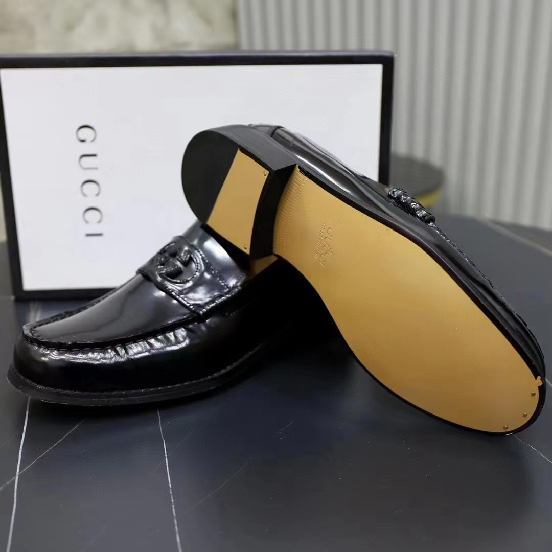 Gucci Unisex GG Interlocking G Loafer Black Leather Flat 1.5 CM Heel