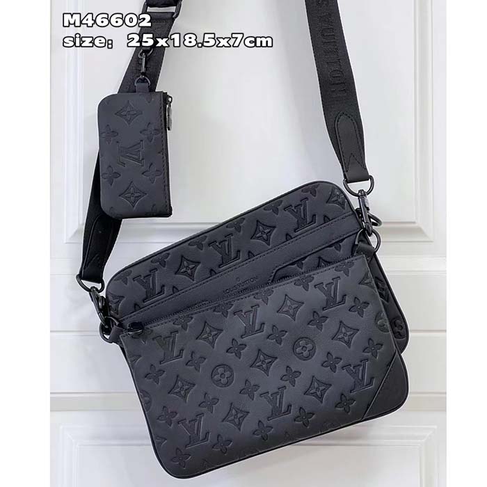 Louis Vuitton LV Unisex Trio Messenger Bag Black Calf Leather Cowhide