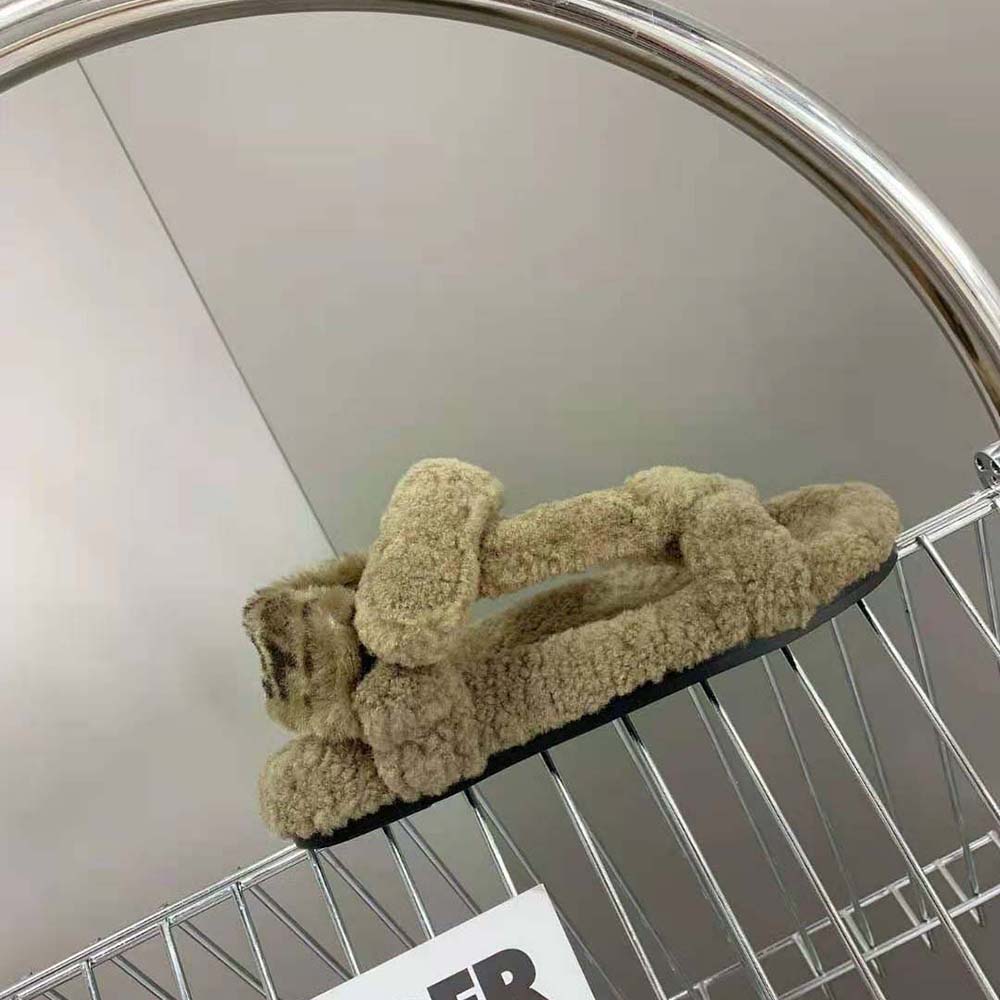 Fendi Women Feel Green Sheepskin Sandals