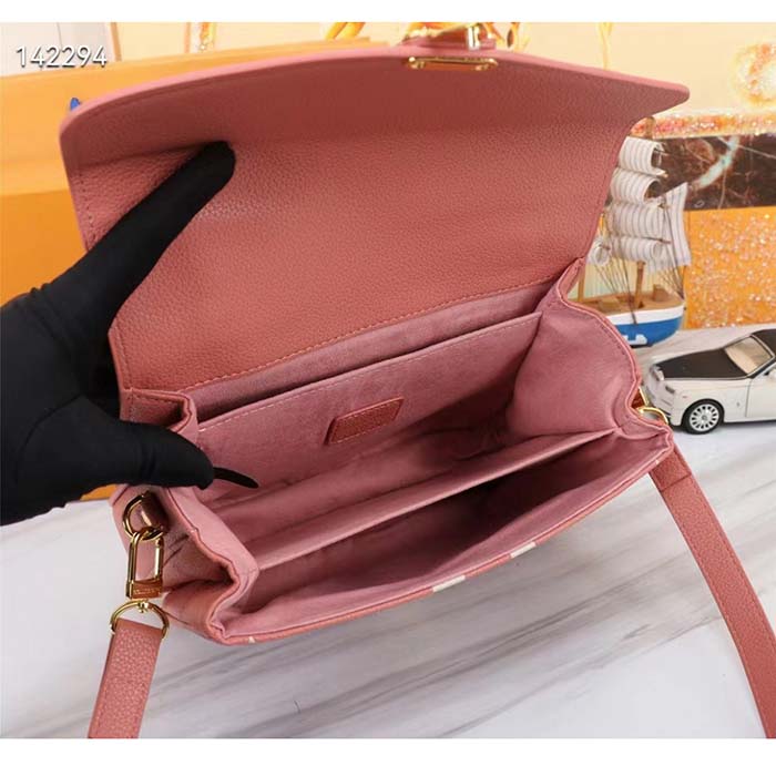 Louis Vuitton LV Women Pochette Métis Handbag Trianon Pink Cream Embossed Grained Cowhide