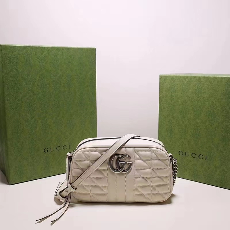 Gucci Women GG Marmont Small Shoulder Bag White Matelassé