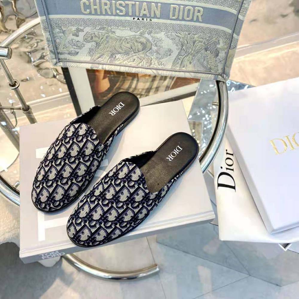 Dior Men Indior Mule Beige and Black Dior Oblique Jacquard