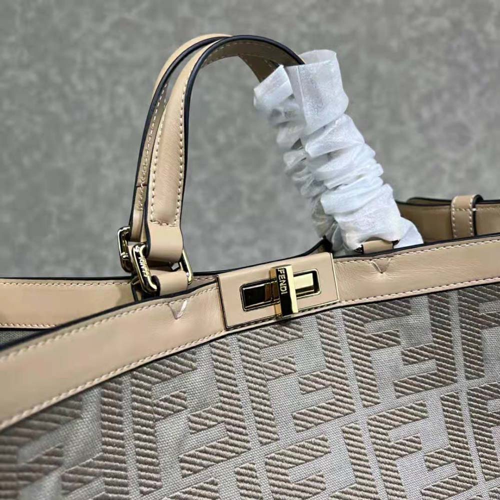 Fendi Women Medium Peekaboo X-Tote Gray Canvas Bag