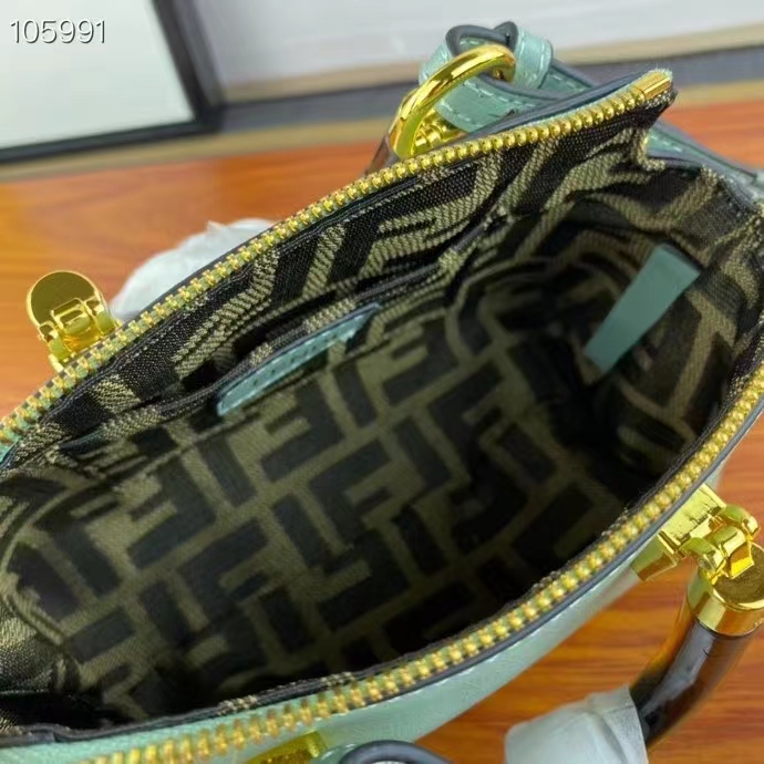 Fendi Women FF By The Way Mini Small Boston Bag Mint Green Leather